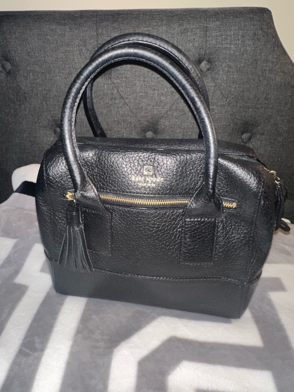 kate spade Black Pebbled Leather Dome Satchel with Tassel (no crossbody strap)